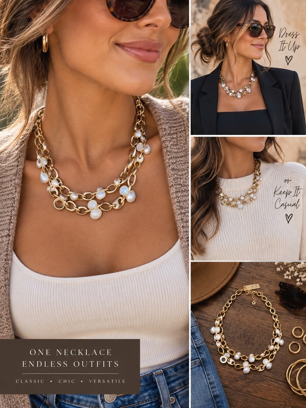 Anne Klein NWT Gold Tone Multi-Strand Faux Pearl Statement Necklace